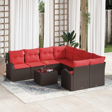 vidaXL Bankstel 9 st 8-Aantal zitplaatsen Beige en Rood poly, Verzenden, Nieuw