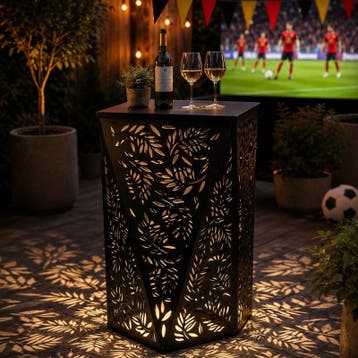 Bartafel met solarverlichting - zwart - 58 x 58 x 105 cm |, Verzenden, Nieuw