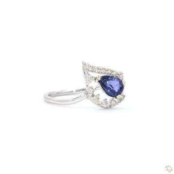Bague - 14 carats Or blanc - 0.97ct. tw. Saphir - Diamant
