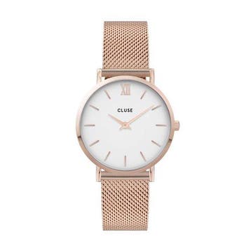 Cluse Minuit Mesh White, Rose Gold Colour (Horloges, Mode), Verzenden, Nieuw