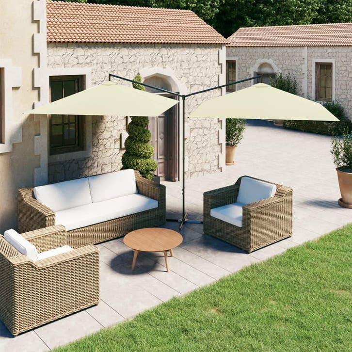 vidaXL Parasol dubbel met stalen paal 600x300 cm zandkleurig, Jardin & Terrasse, Parasols, Envoi