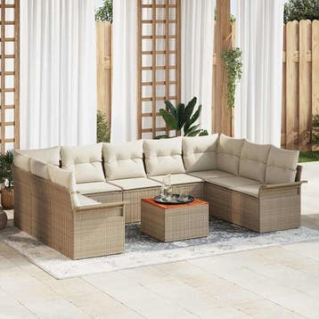 vidaXL Tuinbank Set 10 st Beige poly rattan, Verzenden