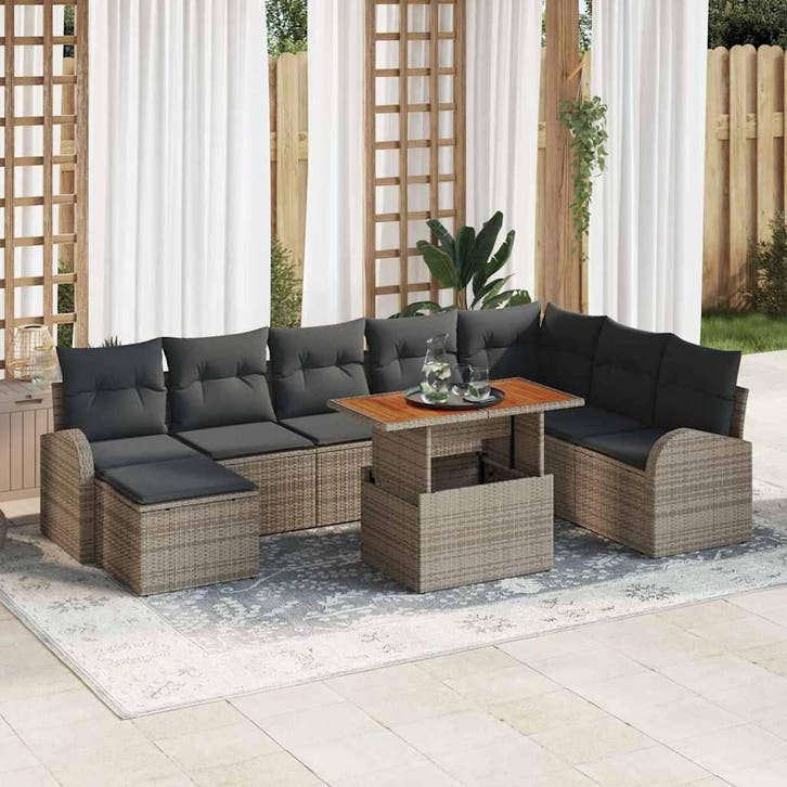 vidaXL Tuinbank Set met opslag 9 pcs Grijs Poly rattan, Tuin en Terras, Tuinsets en Loungesets, Nieuw, Verzenden