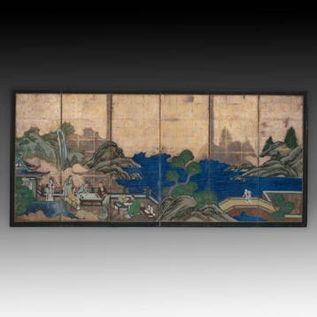 Byôbu  (vouwscherm) met scène van een Chinese geleerde -