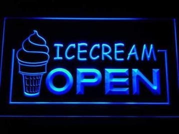 Ijssalon ijs + open neon bord lamp LED  verlichting reclame, Verzenden