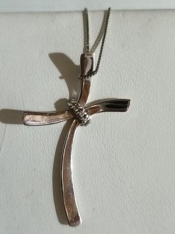 2-delige sieradenset - 18 karaat Witgoud - Diamant - Kruis