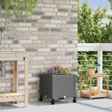 vidaXL Tuin planter met wielen Lichtgrijs 40 x 40 x 48 cm PP, Tuin en Terras, Verzenden, Nieuw