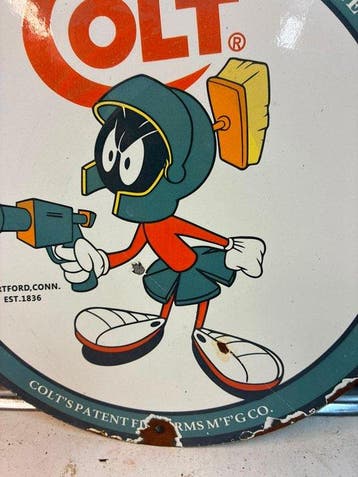 Colt – Cartoonfiguur – Rond Emaille Reclamebord - Emaille, Antiek en Kunst