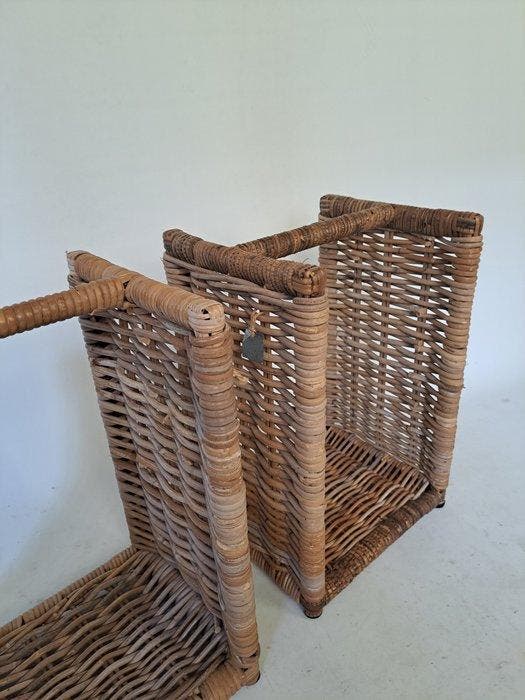 drypot - Mand (2) - Rattan - Set houtmanden /haardmand, Antiquités & Art, Curiosités & Brocante