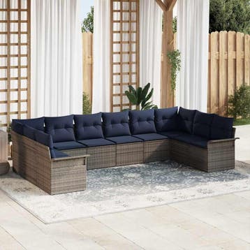 vidaXL Tuinbank Set met kussen 10 pcs Grijs poly rattan, Verzenden, Nieuw