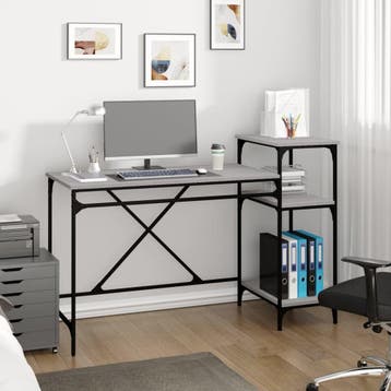 vidaXL Bureau 135x50x90 bewerkt hout en ijzer grijs sonoma, Huis en Inrichting, Bureaus, Verzenden, Nieuw
