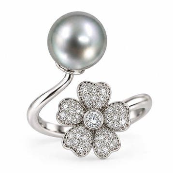 Ring - 18 karaat Witgoud, 10x11 mm ronde zilverkleurige