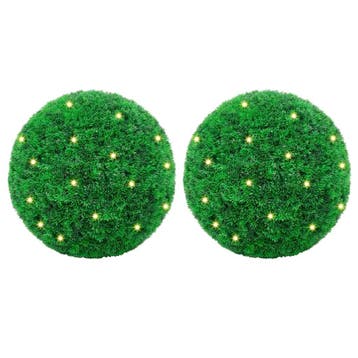 vidaXL Kunstbuxusballen met LED-verlichting 2 st 27 cm groen, Verzenden