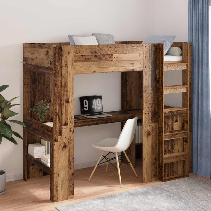 vidaXL Stapelbedframe met Bureau Oudhout 90 x 200 cm Bewerkt, Huis en Inrichting, Slaapkamer | Bedden, Nieuw, Verzenden