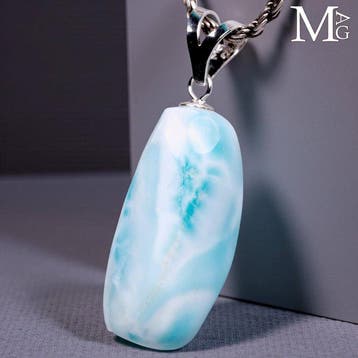 Natuurlijke Larimar vrije-vorm hanger - 925 zilver beugel -