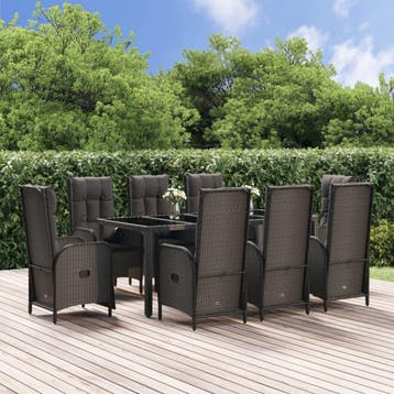 vidaXL 9-delige Tuinset poly rattan zwart, Verzenden, Nieuw, Tuinset