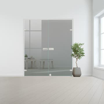 Glazen dubbele binnendeur voor stomp kozijn RVS beslag-Grijs, Verzenden