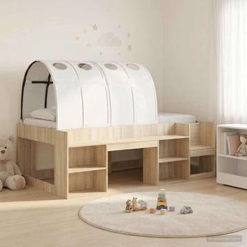 vidaXL Bed met Tunnel met plank 3 st Sonoma eiken en wit, Huis en Inrichting, Slaapkamer | Bedden, Verzenden, Nieuw