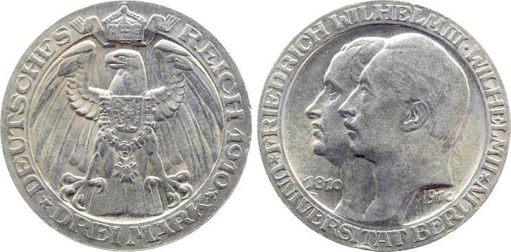 Duitsland 3 Mark 1910 A Friedrich Wilhelm Iii Universitae..., Timbres & Monnaies, Monnaies | Europe | Monnaies non-euro, Envoi