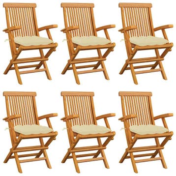 vidaXL Klapstoelen met crèmekleurige kussens, 6 stuks,, Verzenden, Nieuw