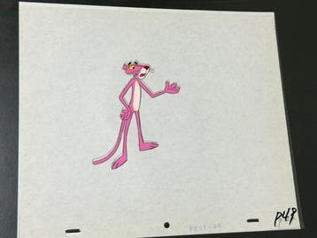 Friz Freleng - Originele animatiecel en tekening van De Roze, Nieuw in verpakking