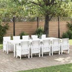 vidaXL Tuin Eettafel Set met kussen 11 pcs Wit Poly riet en, Verzenden, Nieuw