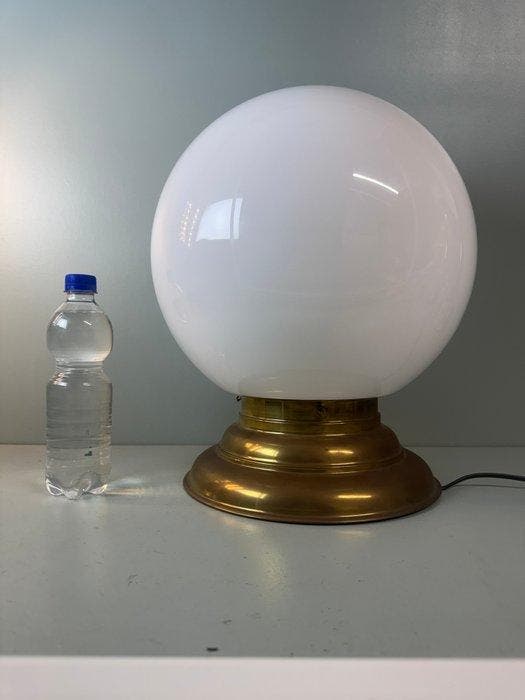 Lamp - Vintage Art Deco XXL Opaline Witte Glazen Bol Lamp –, Antiek en Kunst, Curiosa en Brocante
