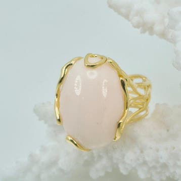 Koraal - Zilver, Verguld - Ring - Roze koraal