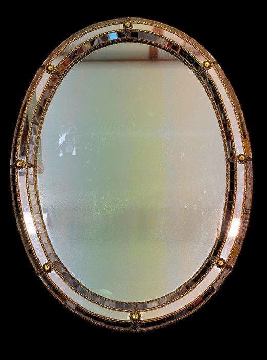 Spiegel- ovalvormig - Hout, Kristal - Venetiaanse stijl, Antiek en Kunst, Curiosa en Brocante