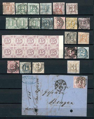 Thurn und Taxis 1852/1866 - Verzameling met brieven,, Postzegels en Munten, Gestempeld