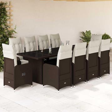 vidaXL 11-delige Bistroset met kussens poly rattan bruin, Verzenden, Nieuw