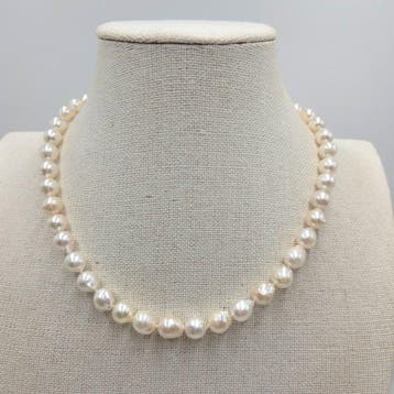 Zonder minimumprijs - Halsketting Zilver Parel - Akoya 9,0, Handtassen en Accessoires, Nieuw