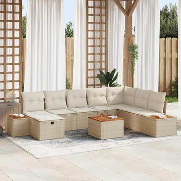 vidaXL Tuinbank Set 9 st Beige poly rattan, Verzenden, Nieuw