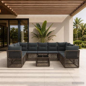 vidaXL Tuinbank Set 10 st Grijs poly rattan, Verzenden