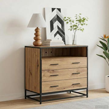 vidaXL Ladekast 3-Lade Artisanaal eiken 70 x 41 x 70 cm, Verzenden, Nieuw