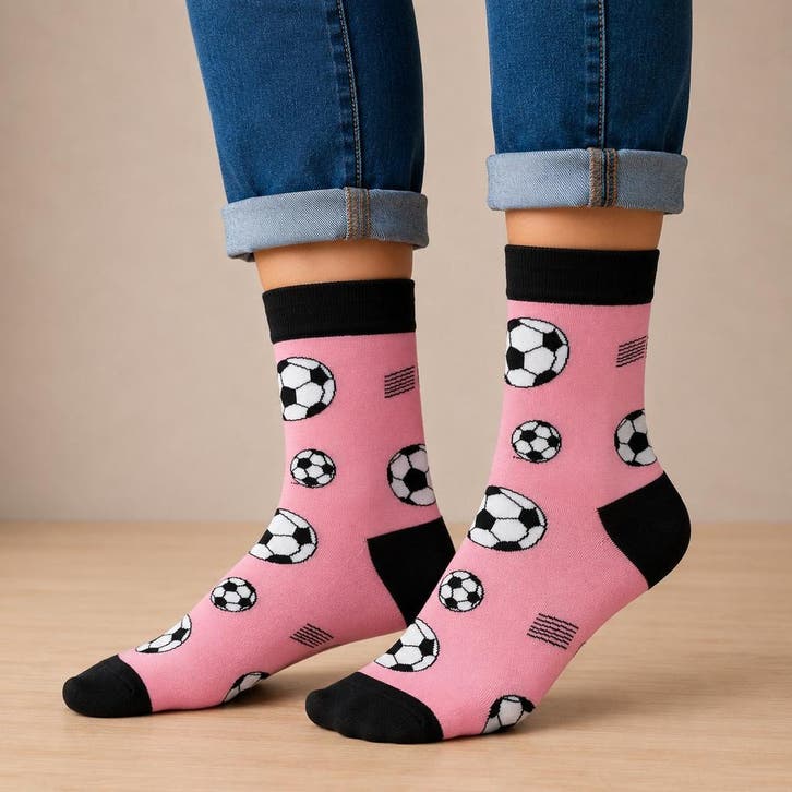 Sokken - Voetbalveld Print - Roze - Katoen - Maat 38-45, Kleding | Dames, Sokken en Kousen