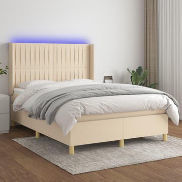 vidaXL Boxspring met matras en LED stof crèmekleurig 140x200, Verzenden