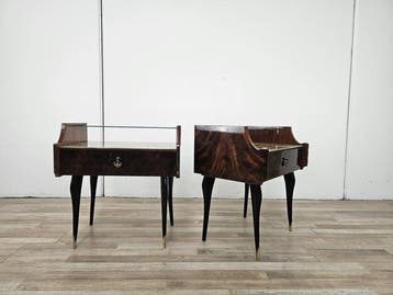Table de chevet (2) - Acajou, Verre, Laiton