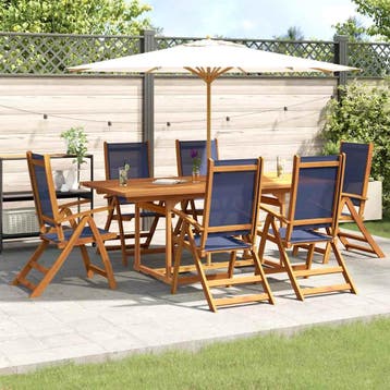 vidaXL 7-delige Tuinset massief acaciahout en textileen, Tuin en Terras, Verzenden, Nieuw, Tuinset