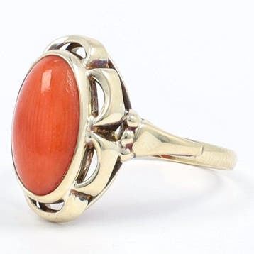 Bague - 14 carats Or jaune - corail rouge