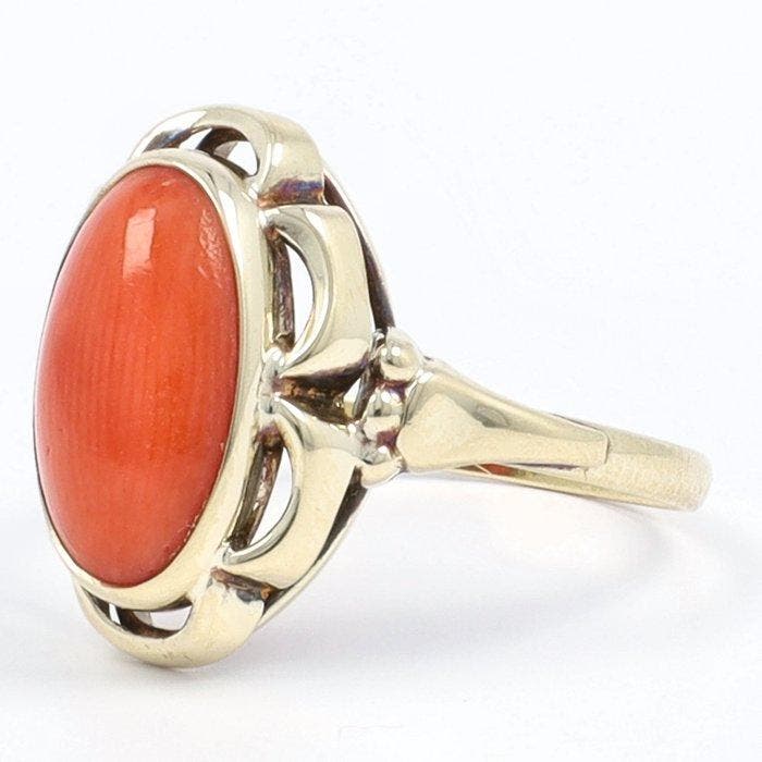 Bague - 14 carats Or jaune - corail rouge, Bijoux, Sacs & Beauté, Bagues