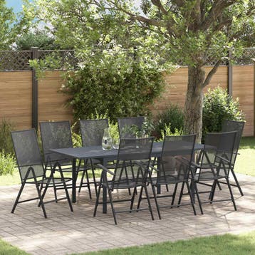 vidaXL Tuin Eettafel Set 9 st Antraciet Staal, Verzenden