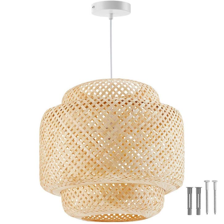 tectake Hanglamp Lignea Lux van bamboe, in boho-stijl, 40W -, Maison & Meubles, Lampes | Suspensions, Envoi