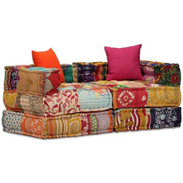 vidaXL Poef tweezits modulair stof patchwork, Maison & Meubles, Verzenden