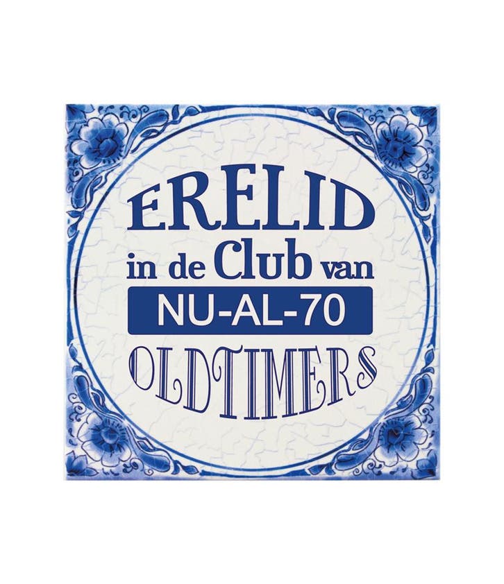 Delfts Blauw Tegel 70 Jaar 14,5cm, Huis en Inrichting, Woonaccessoires | Schilderijen, Tekeningen en Foto's, Nieuw, Verzenden