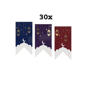 30 Stickers Eid Mubarak Vaantje Rood Blauw Paars, Verzenden, Nieuw, Sticker