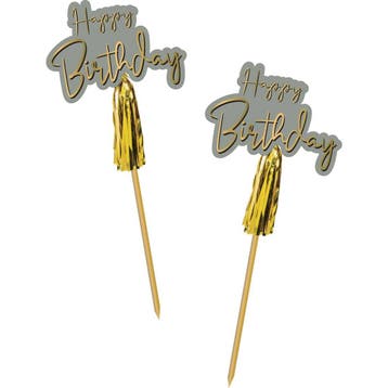Happy Birthday Parasol Prikkers Golden Dawn 12cm 12st, Verzenden, Nieuw