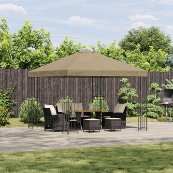 vidaXL Prieel 3 x 3 m Beige Polyester en Staal 190 gsm, Verzenden, Nieuw