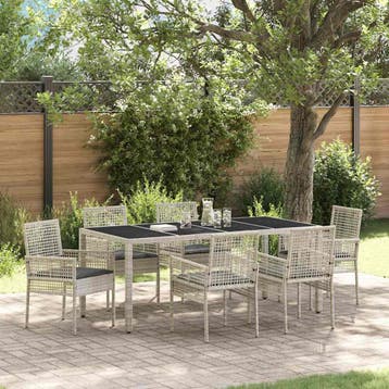 vidaXL Tuin Eettafel Set 7 st Lichtgrijs poly rattan, Verzenden, Nieuw