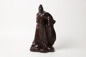 Guan Yu, God of War — Handgesneden ebbenhouten beeld - Hout